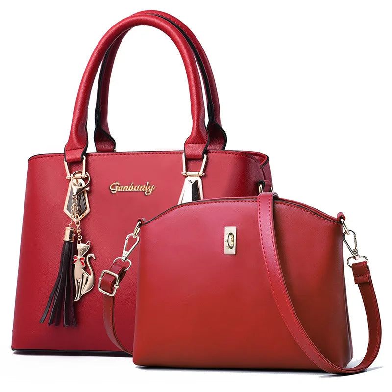 Metal Pendent Tassel Ladies Shoulder Bag With Pocket Solid Colour Women's Crossbody Bags PU Leather Female Tote Handbags