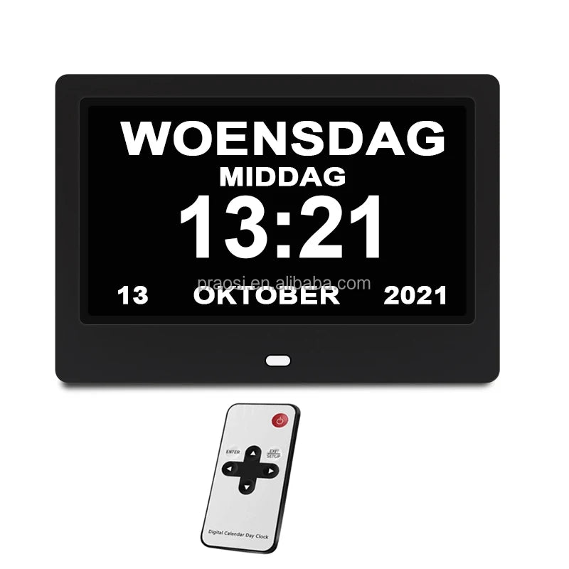 Desktop Wall Memory Loss Dementia Alarm Clock Medication Reminder 7" Digital Calendar Day Clock
