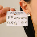 6 Pairs of Stainless Steel Heart butterfly Combination Earrings Temperament Ladies Simple Paper Card Earrings Set