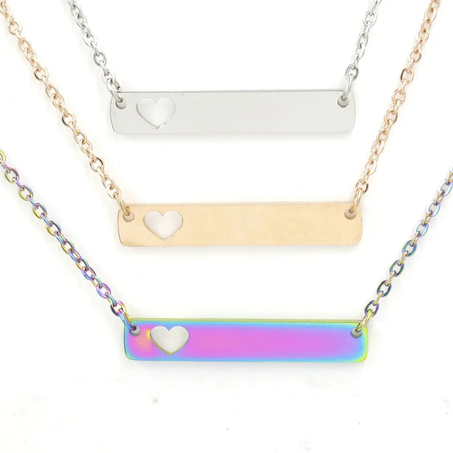 Blank logo Geometric Stainless Steel 18Inch Necklace Pendant Fashionable Rectangular Hollow Heart Long Bar Pendant Necklaces