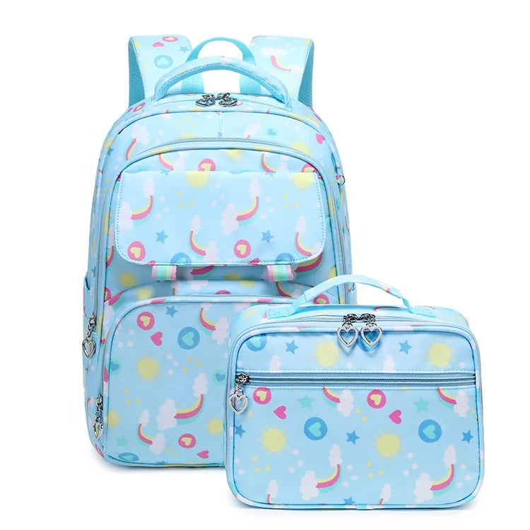 2025 School Bags Rainbow Pattern School Backpack Bags Pink Kids Cute Backpack With Lunch Bag for Girl