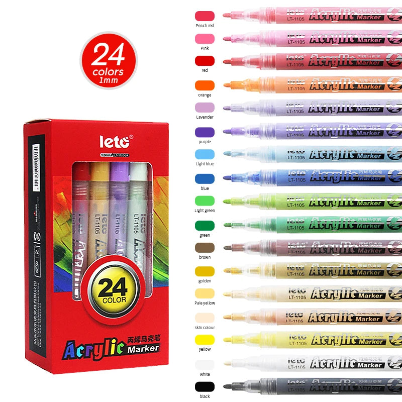 Acrylic Paint Pens Markers - 24 Colour Permanent Paint Maker Set Craft Smart Acrylic Paint Marker Pens