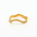 Joolim Jewelry Wholesale 18K Gold Plated CNC Curve Stainless Steel Trendy Style Zirconia Pave Ring for Women's Party Gift