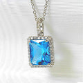CAOSHI Jewelry Rectangle Crystal Necklace Women Sea Blue Glass Stone Silver Plated Stainless Steel Chain Brass Pendant Necklaces