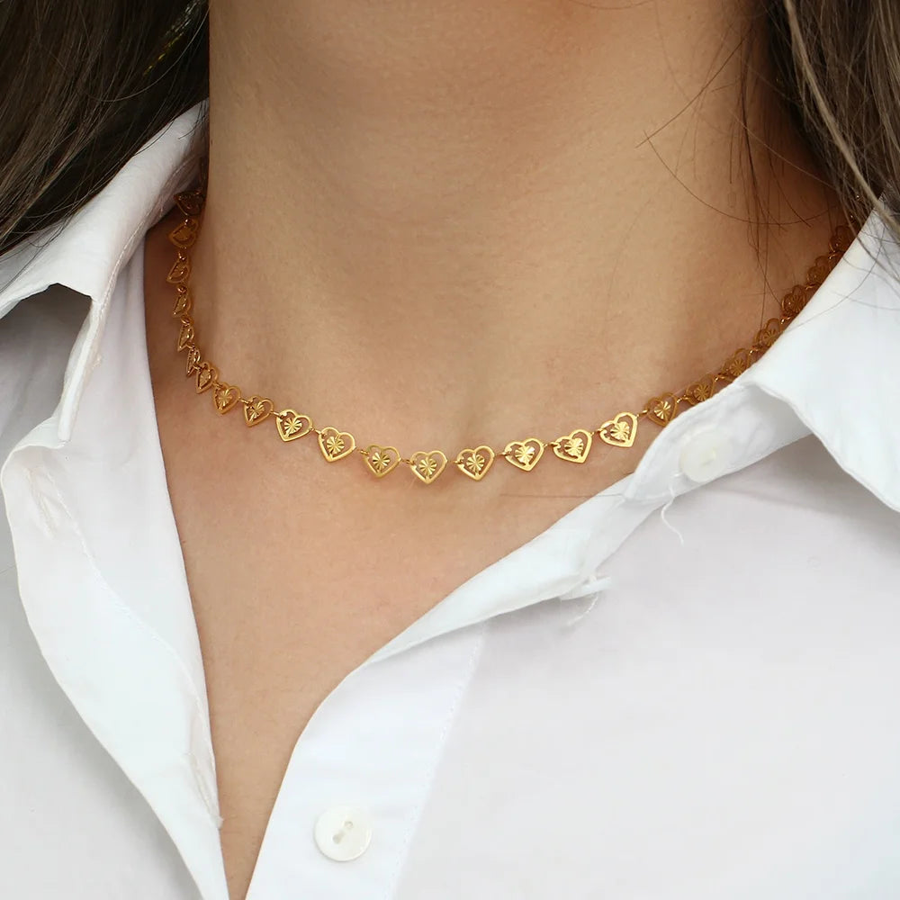 Dreamshow Dainty Heart Shape Love Pieces Chain Necklace Gold Plated Stainless Steel Necklace Design Jewelry