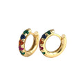 Trendy Wedding Jewelry Sterling Silver Rainbow Multicolour Cubic Zirconia 18k Gold Cartilage CZ Pave Colored Huggie Hoops