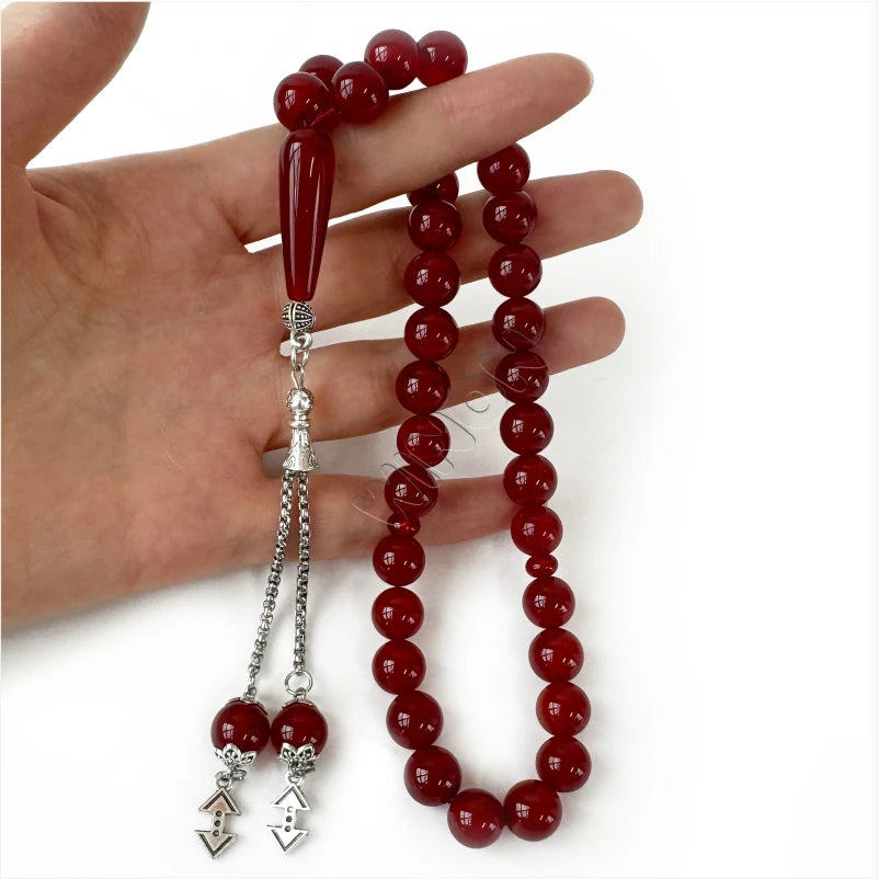 Natural Red Striped Agate Aqeeq 10mm Tasbih 33 Islamic Prayer Beads Tasbeeh Muslim Rosary Dhikr Beads Zikr Beads Muslim