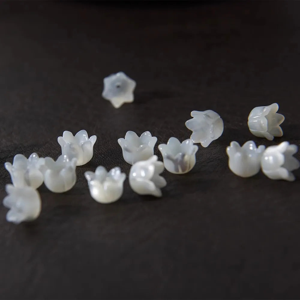 High Quality Carved White Mother of Pearl Shell Lily of the Valley Flower Beads