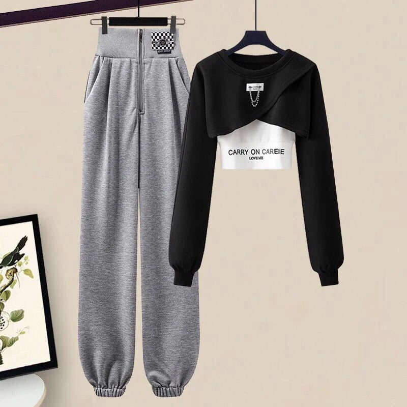 Women's Autumn Winter Tracksuit Set 2023 New Fashion Short Sweater Top + Vest + Pantsthree-piece Korean Elegant Sportswear Suit