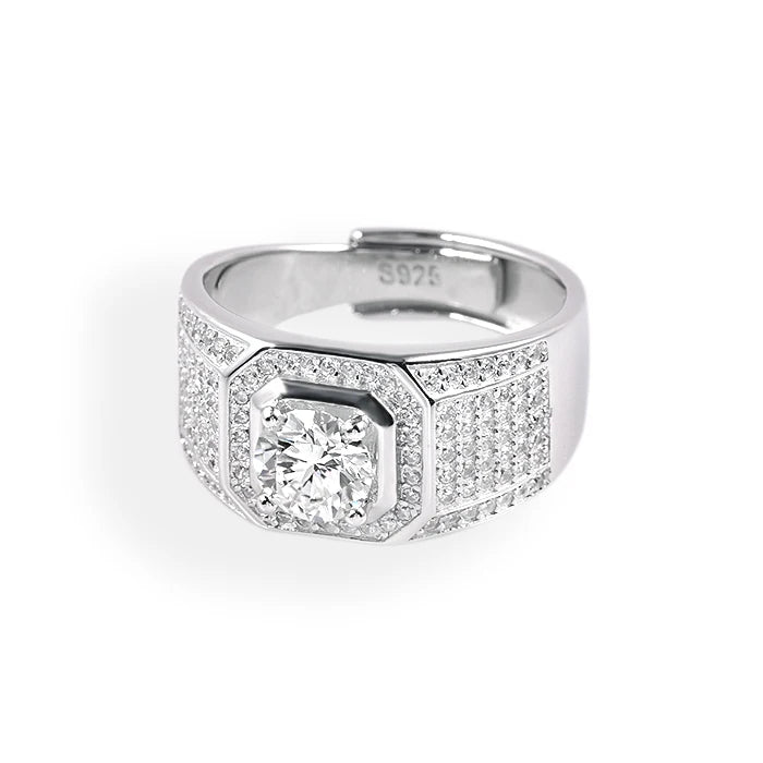 Boy Fashion Trends Round 1ct Moissanite 925 Sterling Silver Men Ring