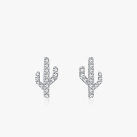 Ailmay Authentic 925 Sterling Silver Cactus Clear Zircon Stud Earrings for Women Girls Anti-allergy Fine Jewelry Gifts