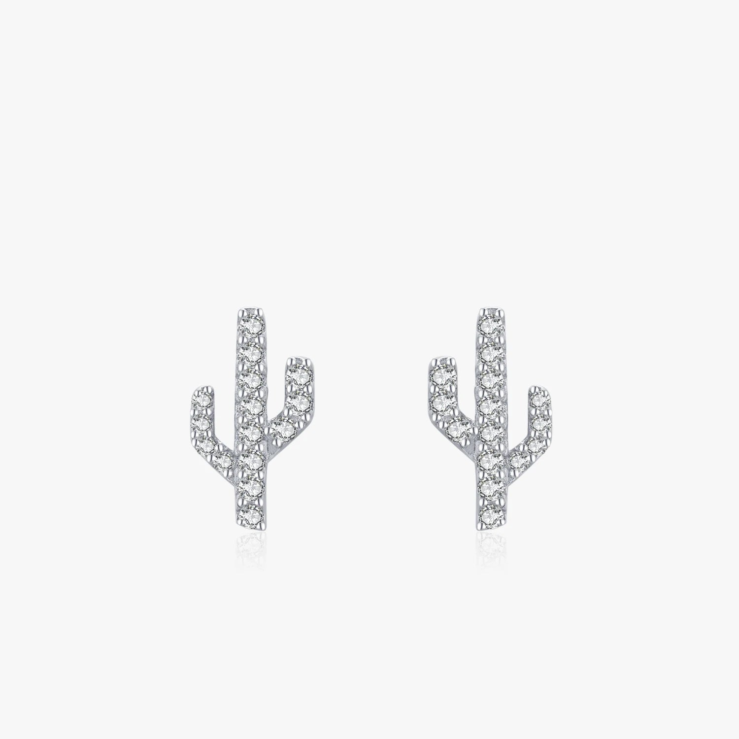 Ailmay Authentic 925 Sterling Silver Cactus Clear Zircon Stud Earrings for Women Girls Anti-allergy Fine Jewelry Gifts