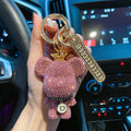 Luxury Letter studded Diamond Bear Keychain Anti Loss Telephone Number Plate Key Ring Rhinestone Teddy Bear Pendant Key Holder
