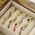 Simple Brass Rectangular Colorful Enamel Zircon Ring 18K Gold  Opening Adjustable Finger Ring for Women Everyday
