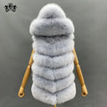 Janefur Luxury Hooded Furry Coat Outdoor Warm Elegant Beautiful Fluffy Jacket Custom Winter Woman Fox Fur Vest