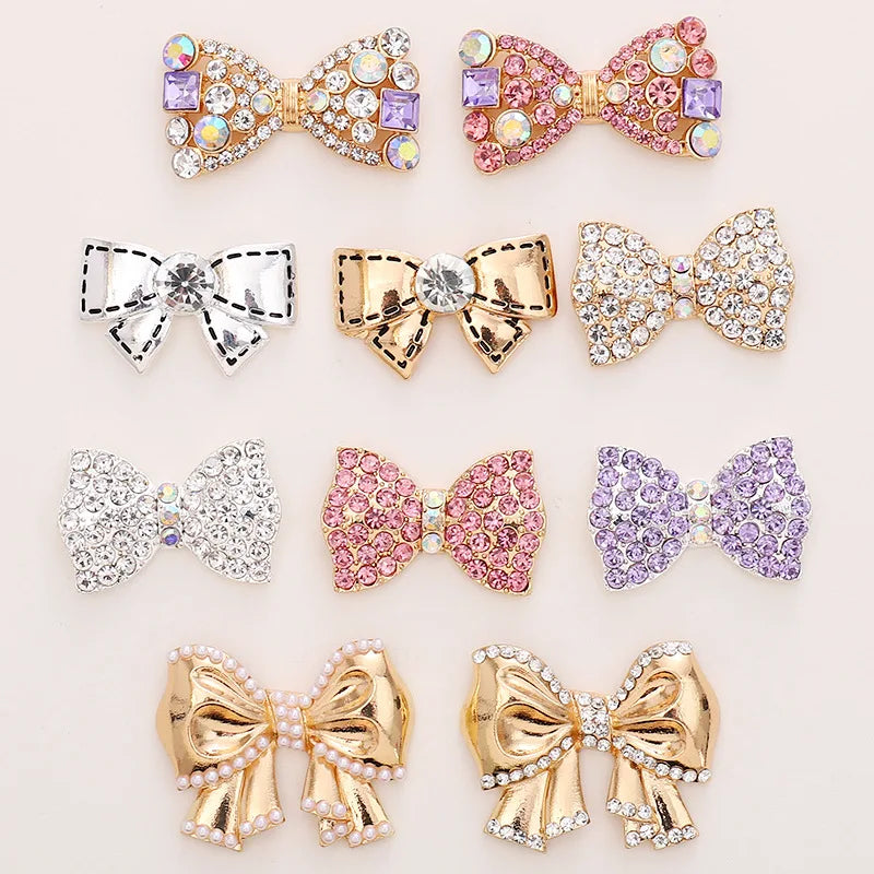 New Design Luxury Metal PINK Bling Bow Pearl Charms Designer Charms for Phone case Shoe Sandals Diy Decoration Charms