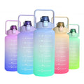 timer and motivational gradient water bottle 64 oz with straw and handle sports water bottle with flip top lid