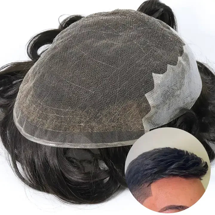 Quick Delivery Q6 PU Skin Swiss Lace extra Light 80% Density Human Hair Men Male Toupee With Front Lace Bleached