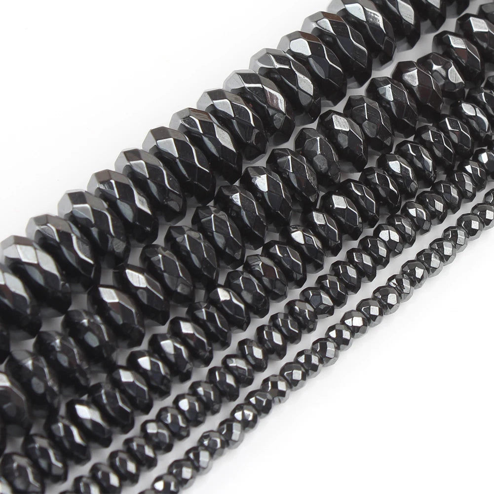 Wholesale Kuoyu Brand 3*2/4*2/6*3/8*4/10*4mm Faceted Black Hematite Stone Loose Spacer Beads for Jewelry DIY China