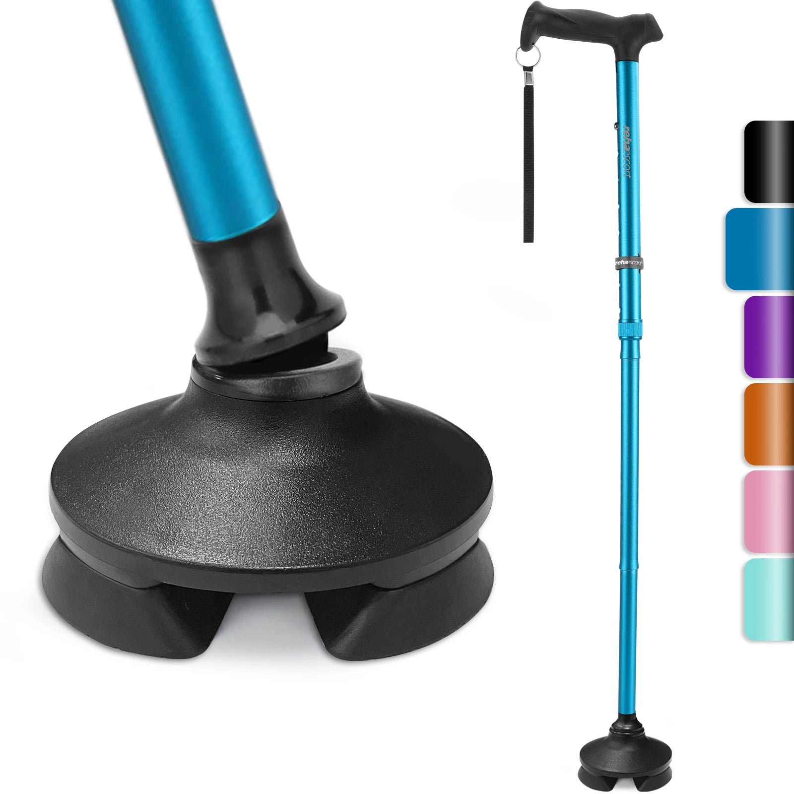 Rehaescort Quad Cane with Travel Bag Folding Adjustable Lightweight 0.8kg Balance Free Standing Walking Canes