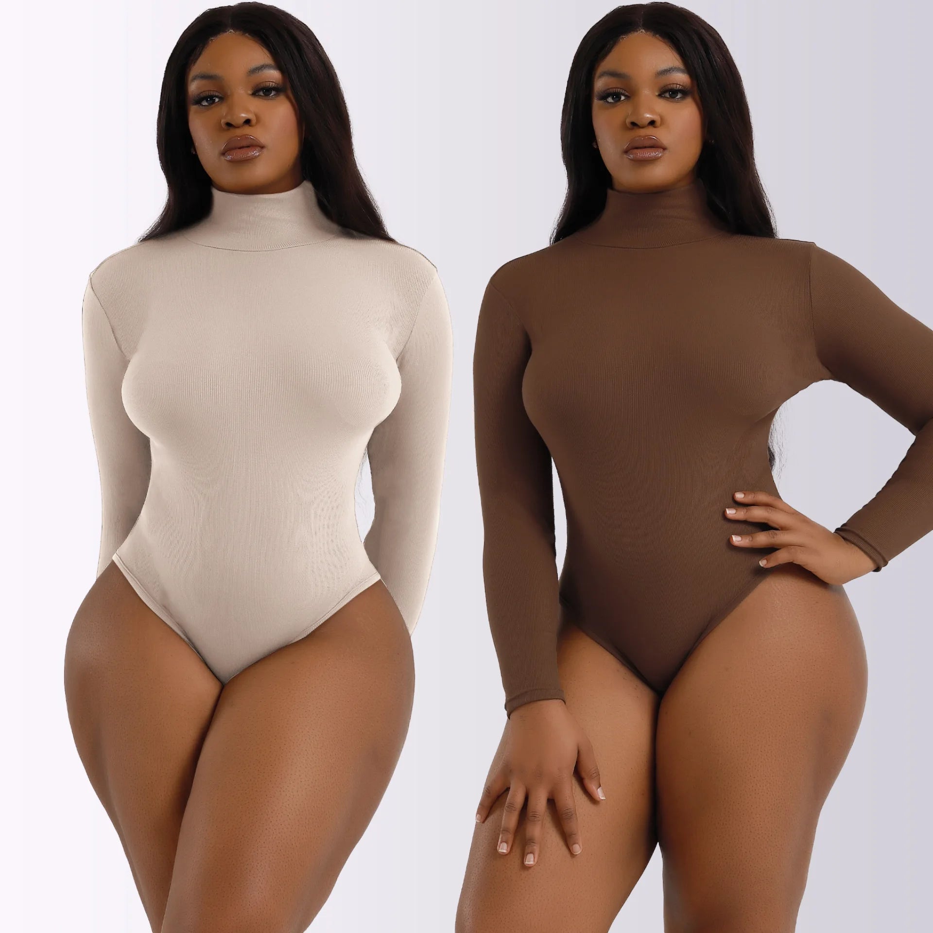 Autumn Winter Ladies Long Sleeve Turtle Neck Jumpsuit Solid Color Black High Cut Bodysuit for Women