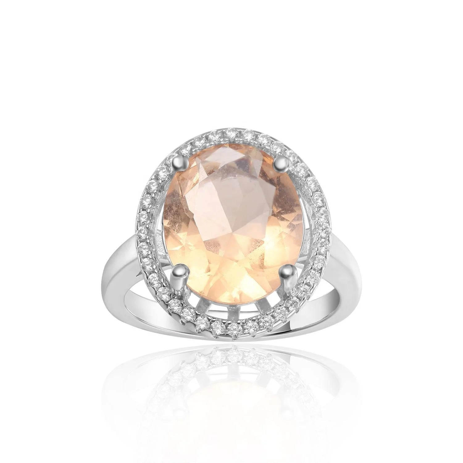 Abiding Jewelry Classic & Fashion Glass - Champagne Wholesale 925 Sterling Silver Big Carats Birthstone Halo Ring Jewelry