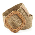 Fashion Simulation Straw Woven Elastic Stretch Waist Belt Women Skinny Dress Belt Wooden Style Buckle Waist Dress Belt