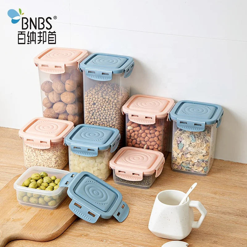 4 Sizes Injection Molded Multifunction Kitchen Pantry Organizer Stackable Plastic Food Storage Containers Lids PP Refrigerator
