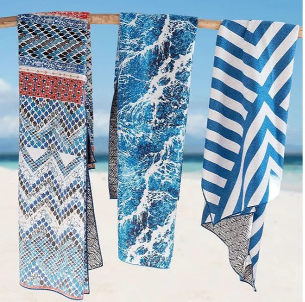 Eco Friendly Wholesale Quick Dry Printed Custom logo Microfiber Waffle Weave No Sand Outdoor Beach Towel for Adults Travel