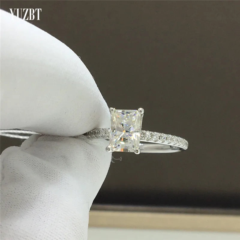 Silver 925 Original 2 Carat Radiant Cut Diamond Test Past D Color Rectangle Moissanite Ring Women New Arrival Gemstone Jewelry