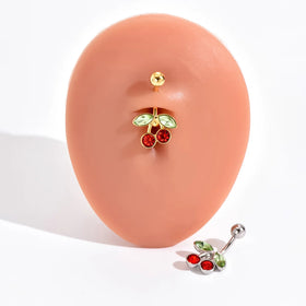 Surgical Stainless Steel Cherry Belly Button Rings High Quality Body Piercing Navel Barbell Zircon Brilliant Cut Gold Plated