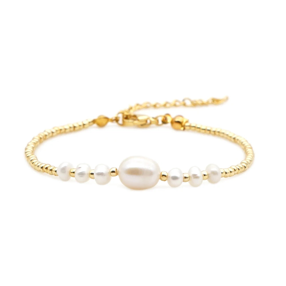 Go2BoHo Real Freshwater Pearl Bracelet Gold Color Miyuki Seed Beaded Chain Adjustable Bracelets for Women Fashion Jewelry Gifts