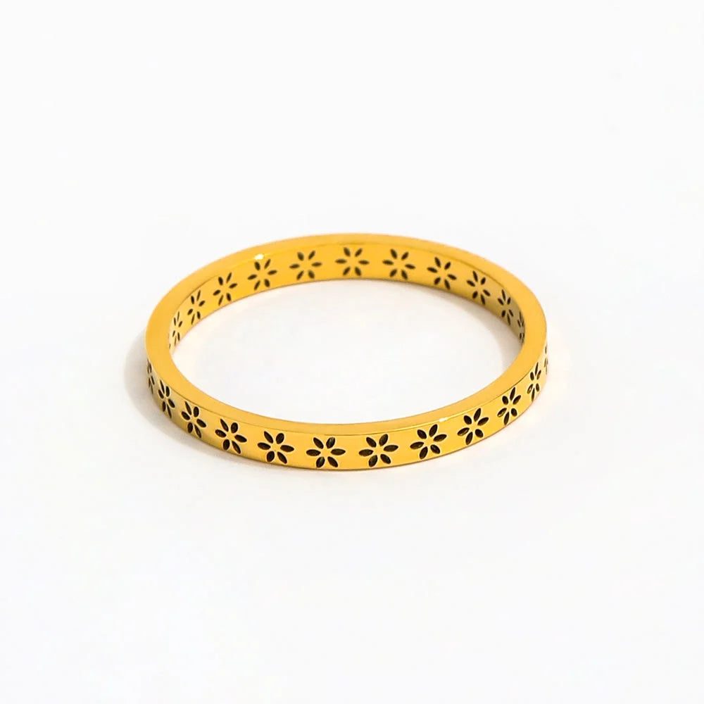 Joolim Jewelry Wholesale 18K Gold Plated Dainty Flower Hollow Ring Stainless Steel  for Women Rings