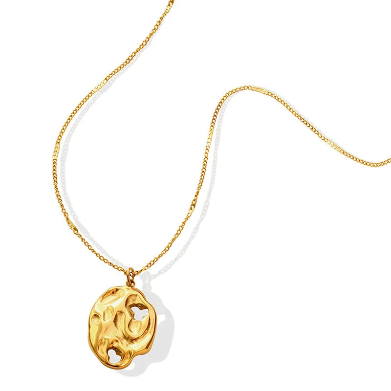 Joolim Jewelry 18K Gold Plated Vintage Irregular Fold Hollow Pendant Necklace Trendy Necklace Wholesale Stainless Steel