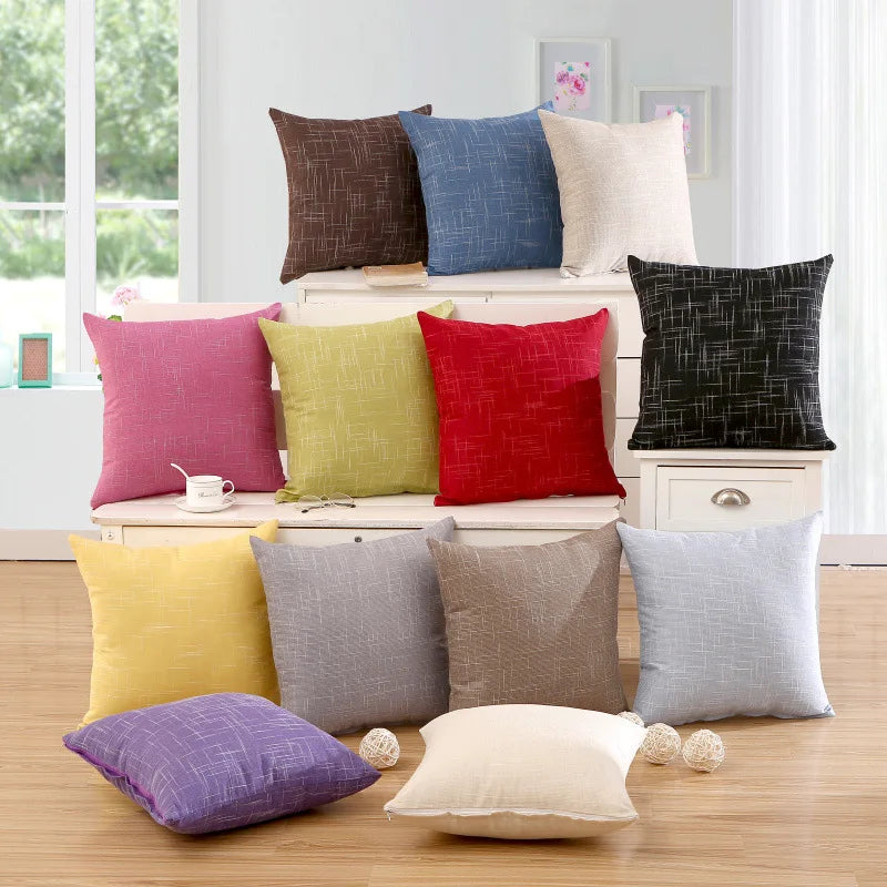 Home Decorative Sofa Square Solid Color Standard Pillowcase Stripe Polyester Linen Pillow Cushion Case Cover