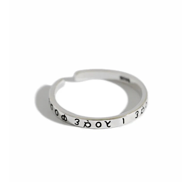 AR737-1 AntiquSilver Viking Ring Nordic Rune Ring 925 Sterling Silver Rings for Women Greek Classical Alphabet Word Jewelry