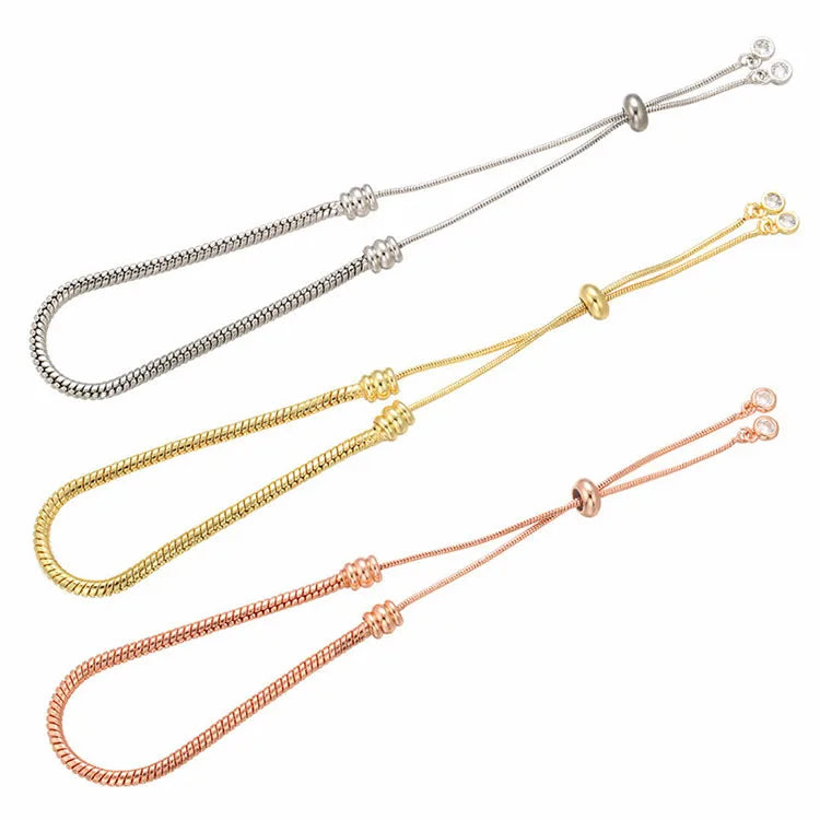 BCL1274 Can Fit Big Hole Beads 18k Gold Plated Snake Chain Bolo Sliding Chain Bracelet European Snake Chain Starter Bracelets