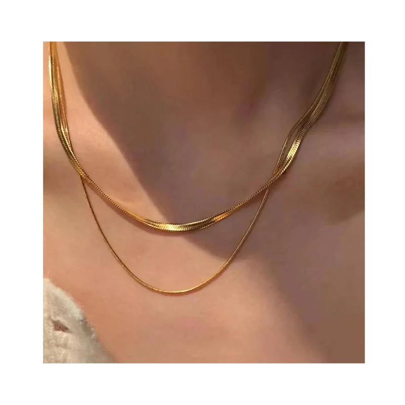 Hot Fashion Unisex Snake Chain Women Necklace Choker Stainless Steel Herringbone Gold Color Chain Necklace for Women Jewelry
