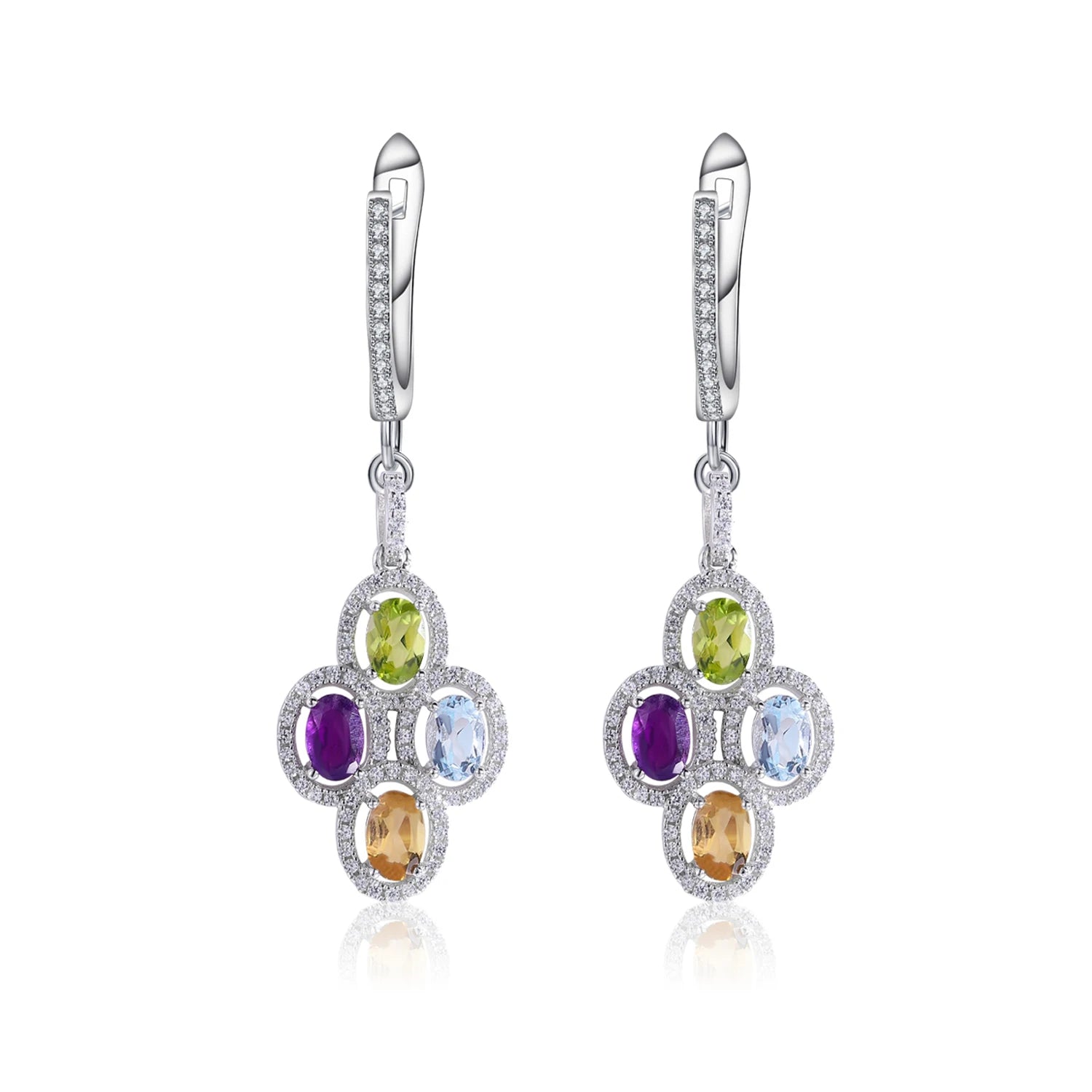 A5487 Abiding Fine Jewelry Custom Cluster Earring 925 Sterling Silver Colorful Natural Gemstone Drop Earrings With English Lock