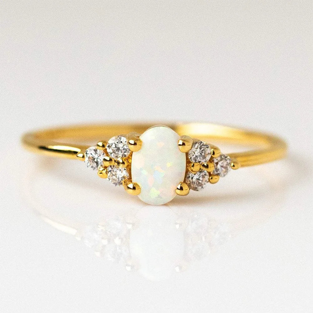 Wholesale Fashion Jewelry 925 Sterling Silver Oval Shaped Opal Zircon Gold Plated Rings for Women