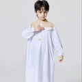 Wholesale Solid Color Moroccan Linen Long Sleeve Maxi Thobe Men Muslim Islamic Clothing Dubai Boys' Patchwork Collar Button Robe