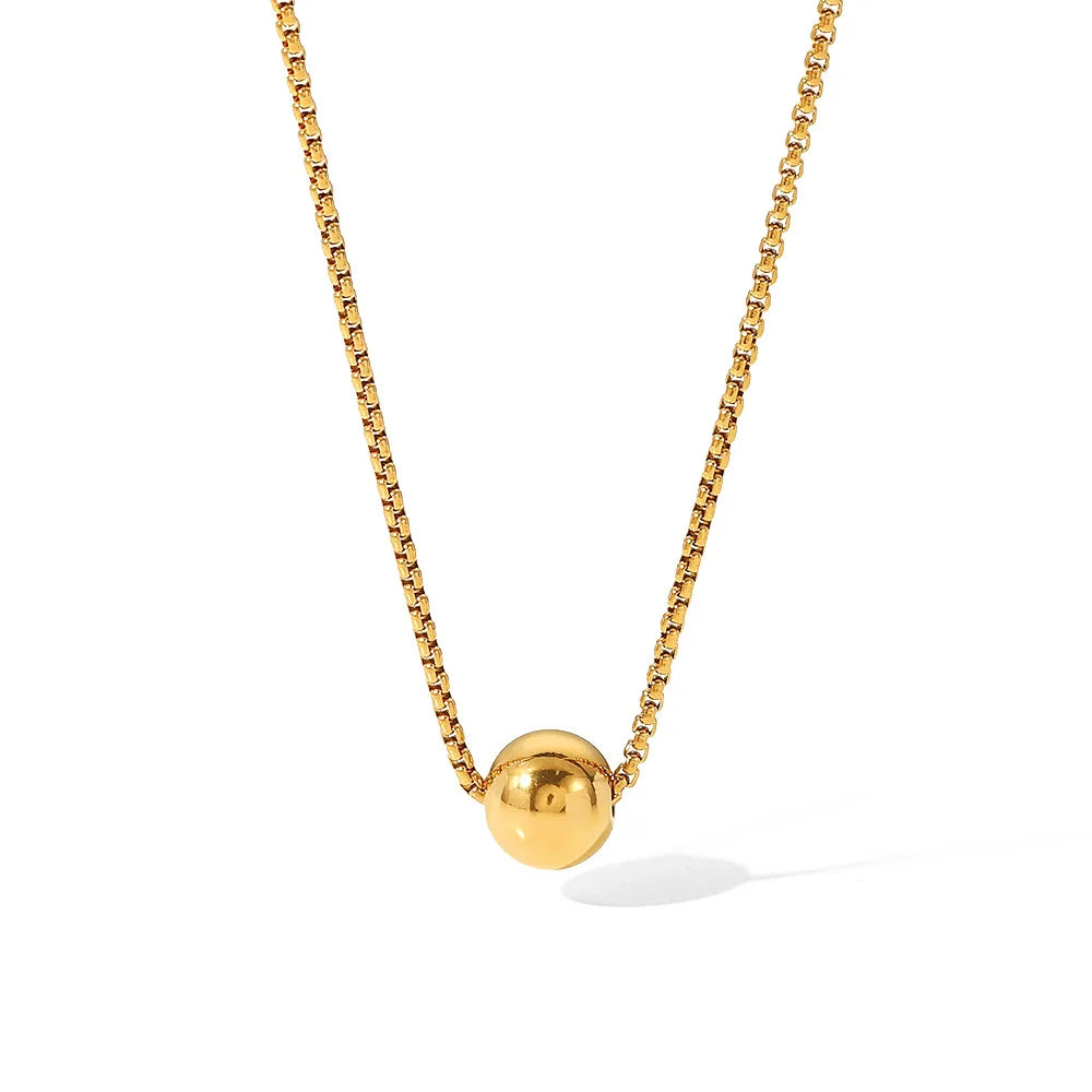 New Design 18k Gold Plated Spherical Draw Necklace Non-glossy Waterproof Necklace Stainless Steel Box Chain Necklace for Women