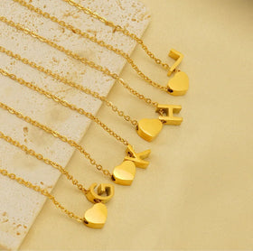 Custom 26 Letter Love Necklace for Women Stainless Steel 18K Gold Plated Heart Perfect Wedding or Anniversary Gift for Her