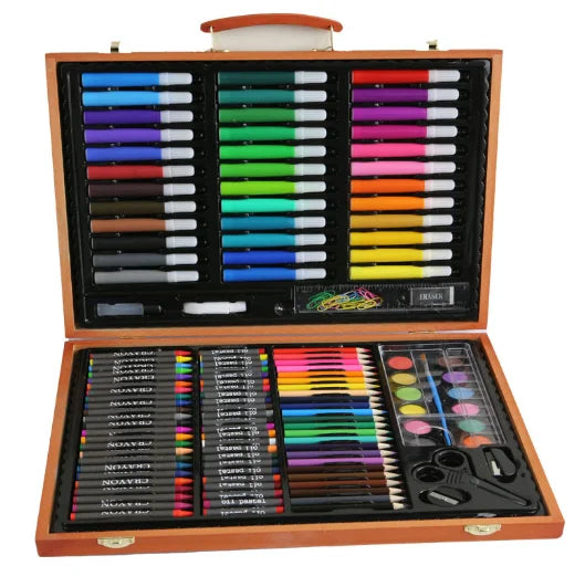 Eco-friendly Promotional Custom Artist Drawing Paint Pen Student 150pcs Wood Box Back to School Gift Kit Stationery