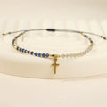 Zooying Bohemian Stainless Steel Cross Pendant Bracelet Handmade Natural Stone Beaded Adjustable Bracelet Jewelry for Women Gift