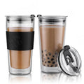 Glass Travel Mug with Silicone SleeveDouble Walled Glass Coffee MugReusable Cup for Hot & Cold