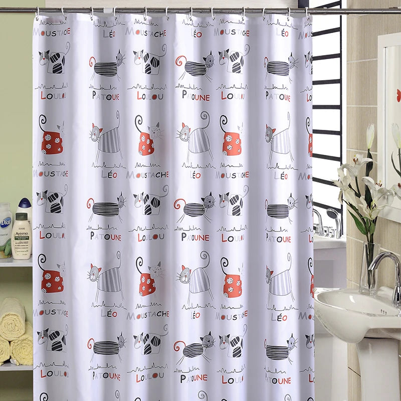XinLan Waterproof Thickened Polyester Curtains Cute Cat Cartoon Pattern Curtains for  Bathroom