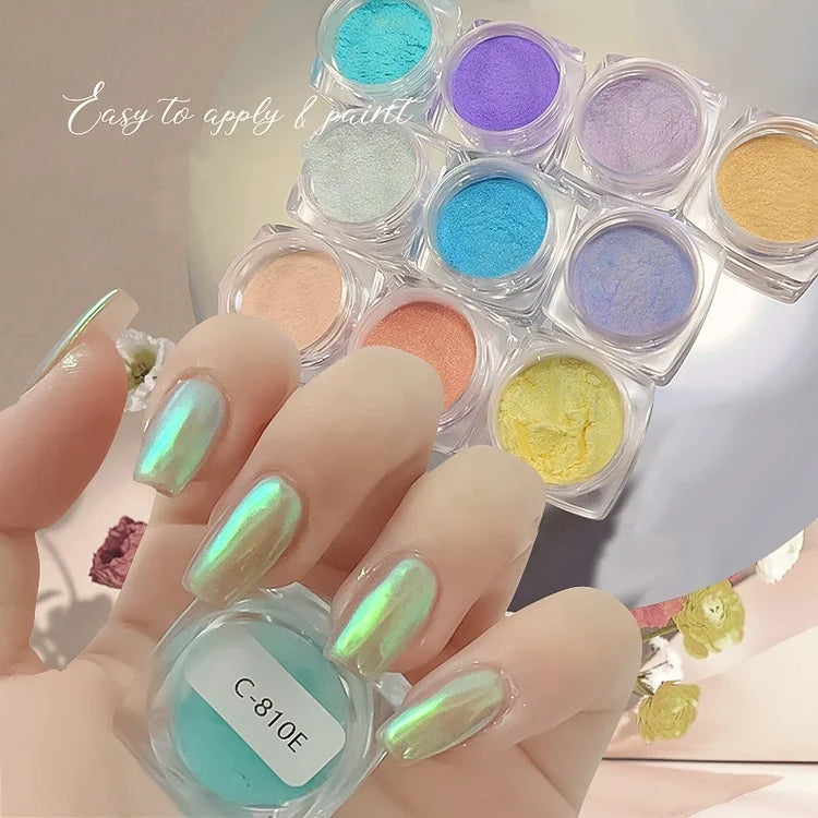 Hot Sale 0.8g Aurora Color Mirror Effect Chrome Magic Nail Chrome Powder Nail Art Pigment Powder Fine Glitter Nail Powder