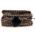 New Handmade Natural Stone Square Crystal Glass Mixed Imperial Hematite Amethyst Bracelet 5 Strands Heart Leather Wrap Bracelets