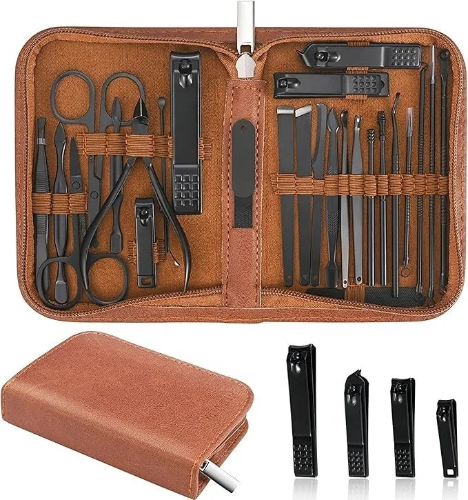 Nail Clippers 26-in-1 Manicure Pedicure Kit with Travel Case Stainless Steel Tools Set for Home Use Professional Grooming Tools